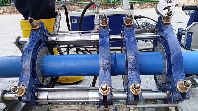 HDPE Welding Sequence: Releasing Successfully Fused HDPE Pipe from Hydraulic Welding Machine