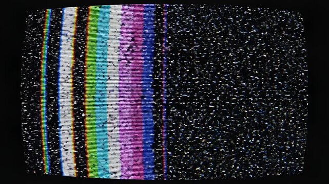 Vintage Television Static and Color Bars Screen Glitch Effect.