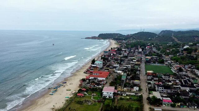 Montanita, Ecuador: 24-12-2022: Aerial view of a famous tourist destination on the coast of Ecuador