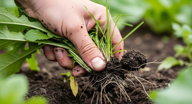 Weeding in garden.