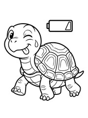 Fototapeta premium Tired turtle with low battery, exhausted cartoon character