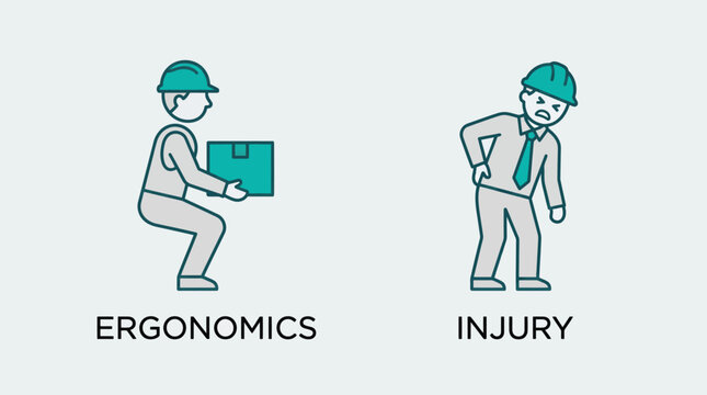 Vector graphic illustration of Ergonomic lifting versus back injury illustration Vector