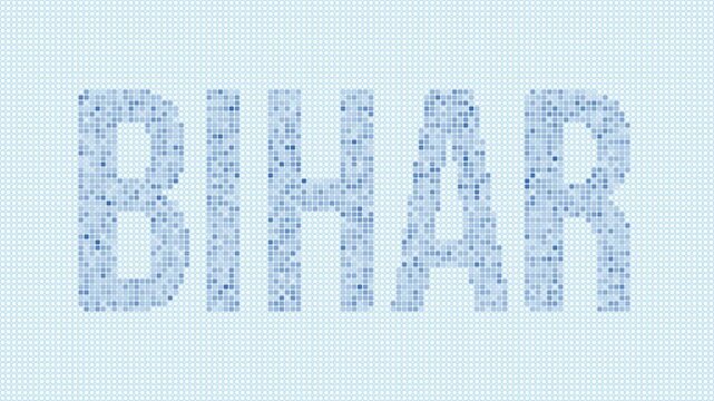 Bihar, India dotted map animation. Digital style shape of the state. Bihar, India shape and title dots appear with bulb flickering effect. Intro, outro, logo, title video.
