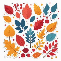 Fototapeta premium Autumn Leaves and Berries Illustration