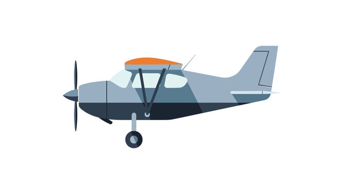 Side view of a gray propeller airplane with an orange top.