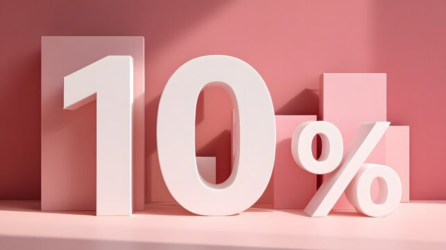 Pink 10 Percent Sign with Blocks - Discount, Sale, and Promotion Concept.