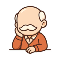 Naklejka premium Cartoon elderly man thinking with mustache