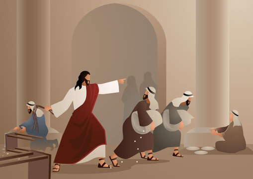 Biblical vector illustration series, Jesus cleanses the temple