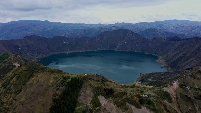 The crater lake of the Quilotoa volcano, a famous tourist destination in Ecuador, South America