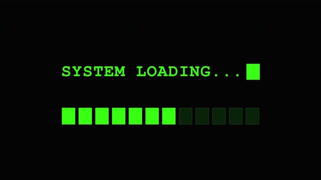 8 bit retro 4k video loading system progress bar, digital display interface animation concept