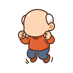 Fototapeta premium Cartoon bald man jumping excitedly in flat vector style