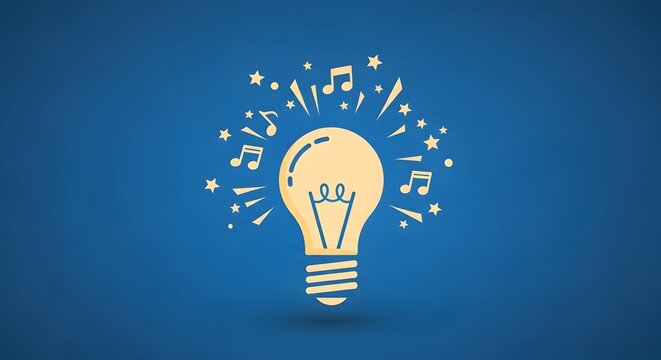 Musical inspiration a glowing lightbulb with musical notes
