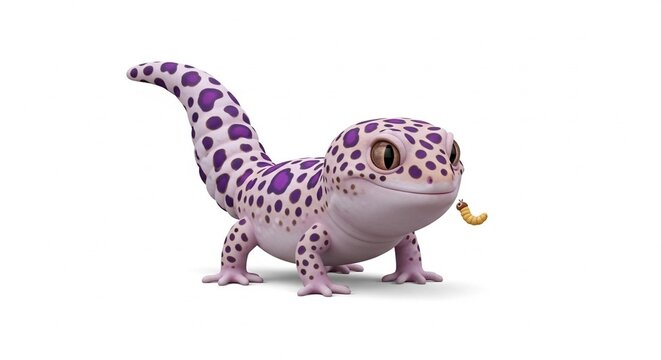 Cute Cartoon Leopard Gecko with Purple Spots and a Smiling Expression.