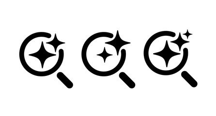 Black magnifying glass icons with ai sparkle stars inside circle shapes search and clean concept design © Hendra Susanto0311