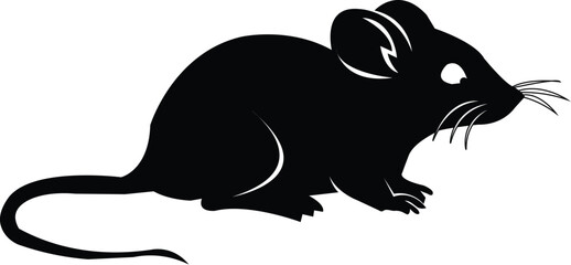 Obraz premium A sleek, minimalistic silhouette of a small mouse, rendered in a striking black and white vector graphic, perfect for nature-themed designs or a playful rodent emblem