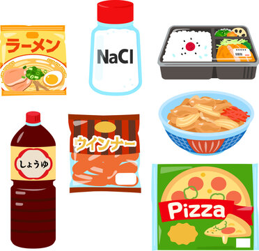 精製塩を多く含む食品のイラストセット