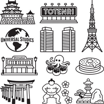 travel icons set of Japan tourism