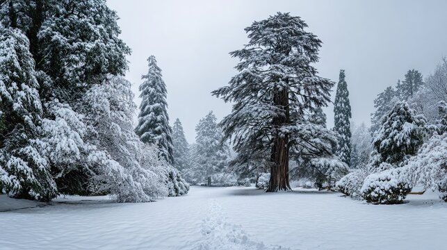 Deodar Cedar - Snowy Winter Landscape Scenery