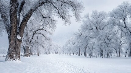 Fototapeta premium American Elm - Snowy Winter Landscape Nature