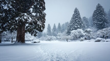 Obraz premium Japanese Cedar - Snowy Winter Landscape Nature