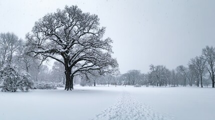 Fototapeta premium Burr Oak - Snowy Winter Landscape Scenery