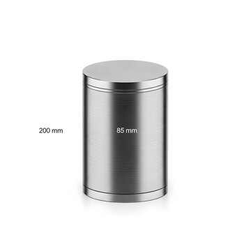Brushed Metal Cylinder Canister Mockup with Dimensions 200mm x 85mm isolated on White Background