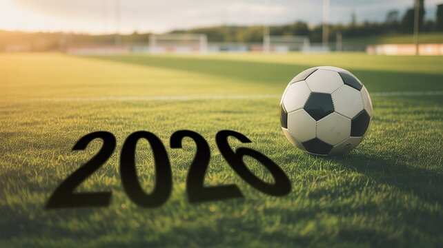 Vibrant green and gold textured background with dynamic football motifs celebrating the Football World Cup ideal for sports themed banners social media graphics and event promotions