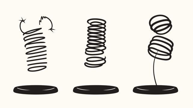 A graphic featuring springs at different stages of motion, presented in a minimalist black and white style