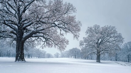 Fototapeta premium Pin Oak - Snowy Winter Landscape Scenery
