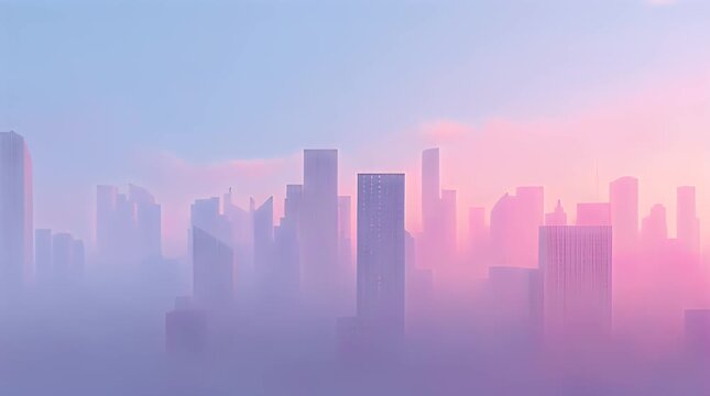 Gradient Pink-Purple-Blue Sky over Misty Neon City Horizon