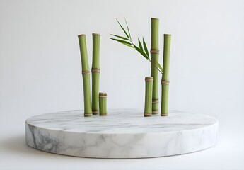 Fototapeta premium Minimalist Bamboo Arrangement on Marble Pedestal