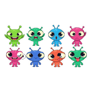 Colorful alien characters t38.svg smiling and expressing emotions in a digital illustration