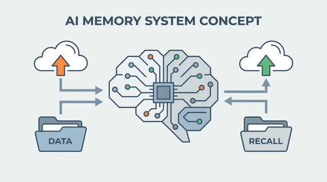 The AI memory system conceptually illustrates data processing and recall.