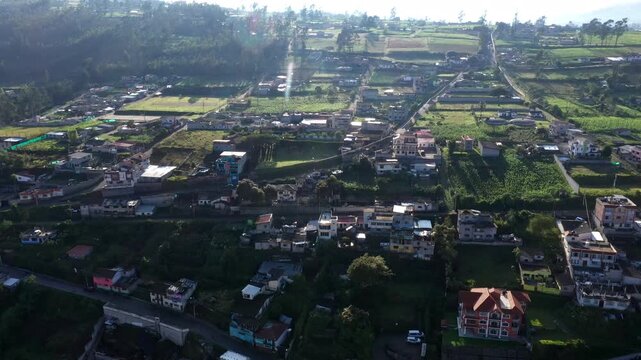 Otavalo, Ecuador: 5-1-2023: transition from agriculture to city, beautiful background during sunrise 