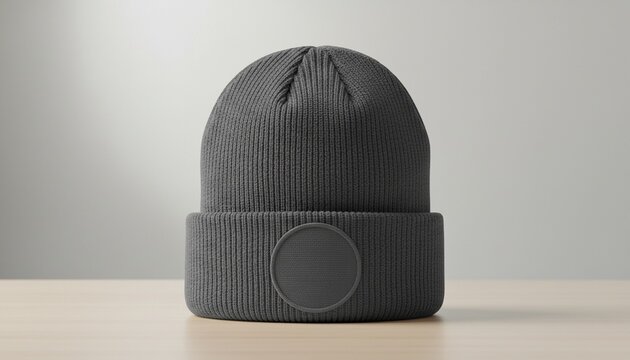 Beanie Mockup with Custom Embroidery A beanie mockup featuring space for custom embroidery or logo designs, perfect for showcasing winter apparel branding
