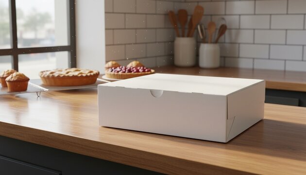 Blank Pie Box Mockup On Bakery Counter
