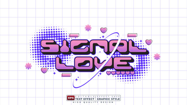 Editable 3d text effect signal love with halftone for banner template design