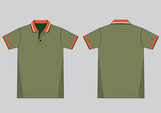 Olive Green Polo Shirt Front and Back View Illustration