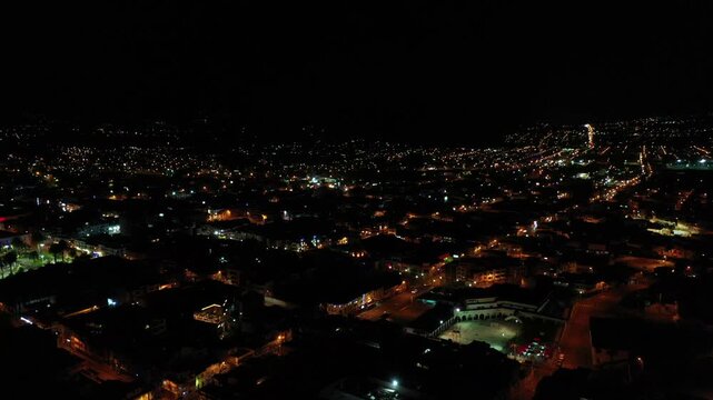 Aerial view of the city Otavalo at night