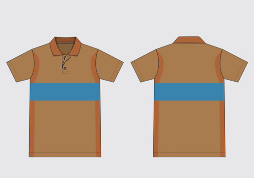 Brown and Blue Striped Polo Shirt Template Front and Back