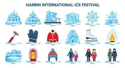 Ice festival icons and people. © Agung