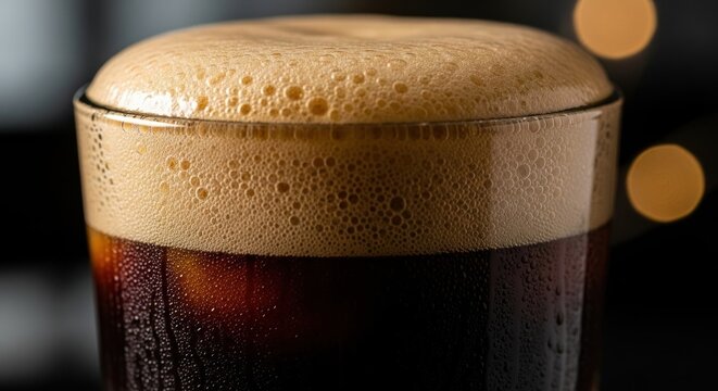Close Up of Foamy Dark Beer Glass