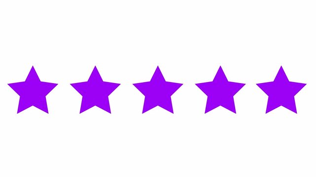 Five purple star rating arranged in a horizontal row on a light white background representing customer feedback and evaluation systems

