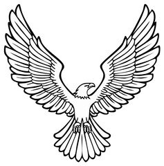 Fototapeta premium Majestic Eagle Spreading Wings Silhouette Emblem Tattoo Design Line Art