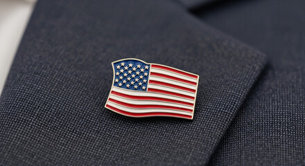 Obraz premium American Flag Lapel Pin on a Textured Dark Suit Jacket, Symbolizing Patriotism and National Pride