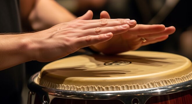 Playing a Conga Drum.