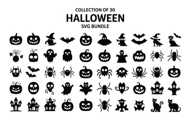 Obraz premium Vibrant halloween themed vector icons bundle showcasing spooky creatures jack o' lanterns and haunting symbols in bold black and white contrast for digital designs social media graphics and seasonal