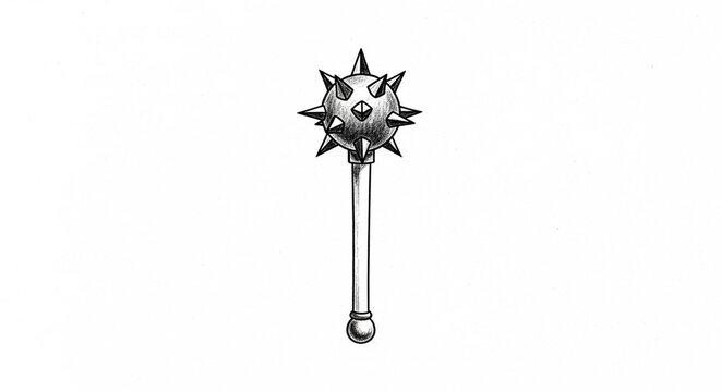 Detailed Illustration of a Medieval Spiked Mace Weapon on White Background.