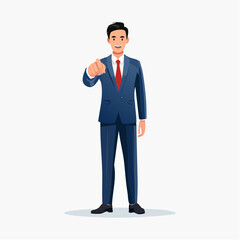 Obraz premium 前方を指差して企画の提案をする日本人ビジネスマン