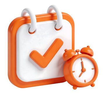 3D calendar icon with checkmark and alarm clock symbolizing planning and deadlines